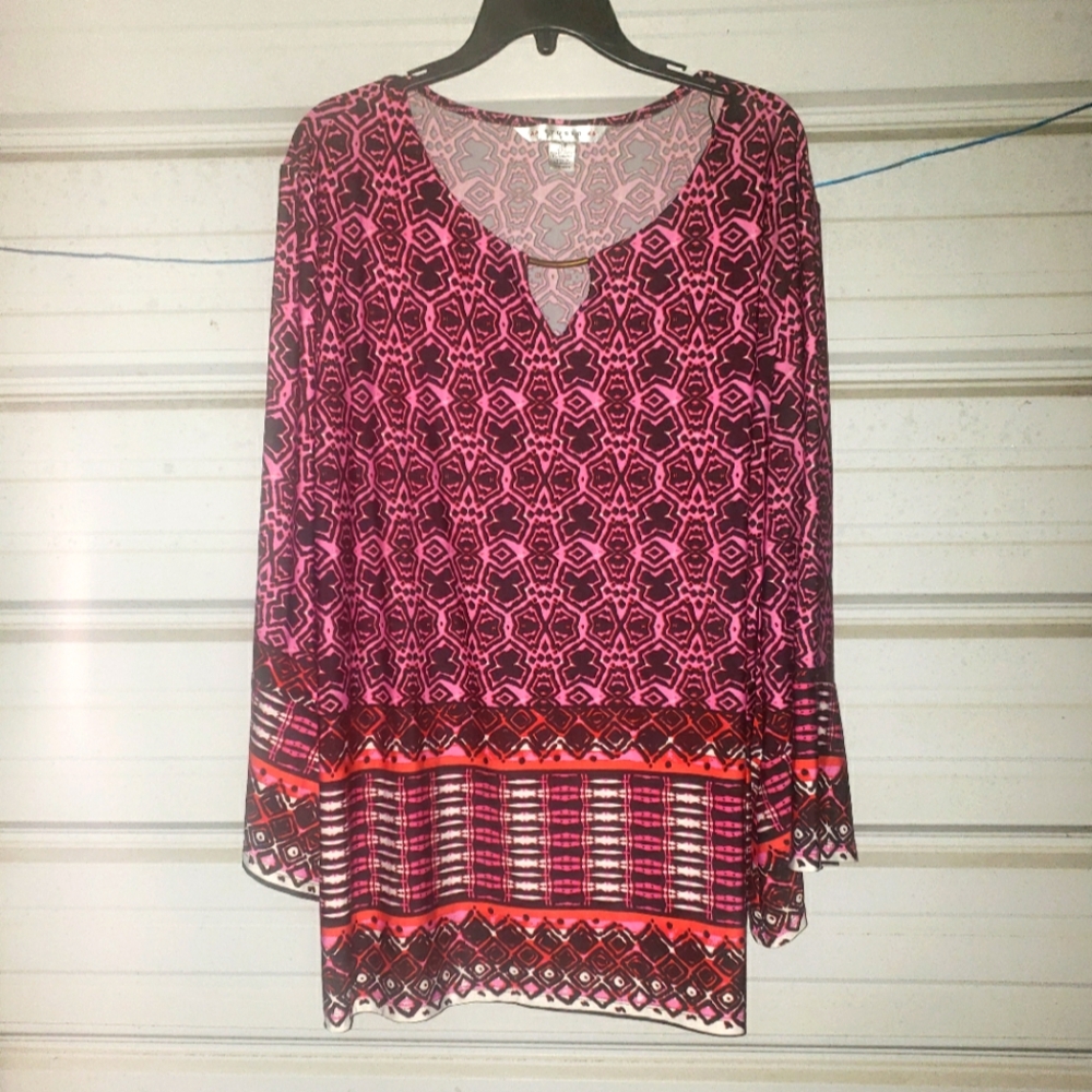 3X Plus Size Womens Tunic Geometric top shirt blouse